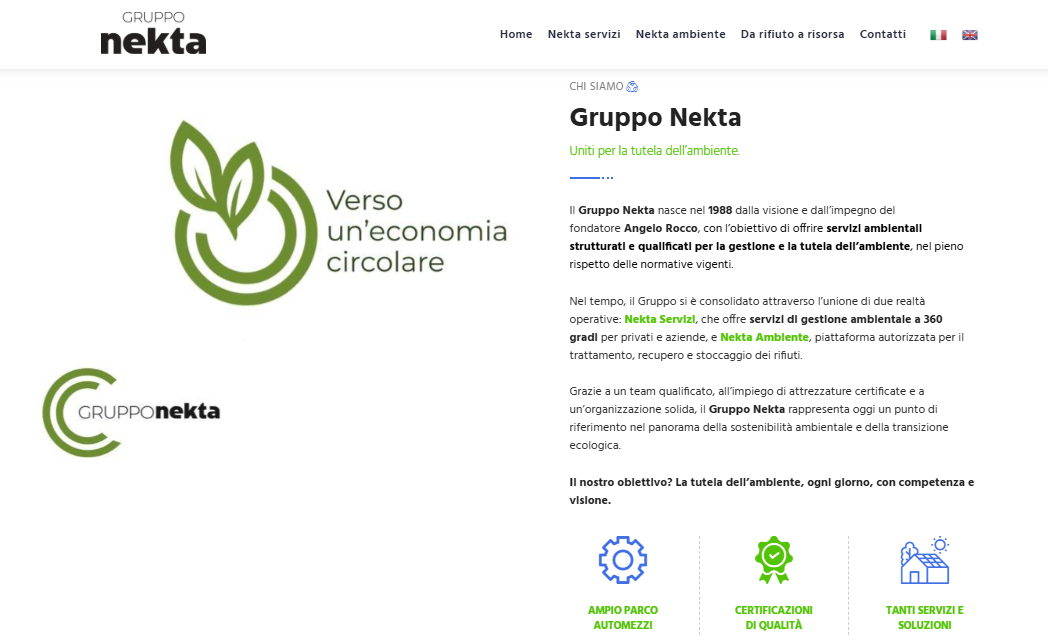home page sito nekta group