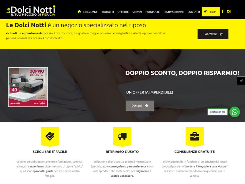 grafica home page del sito Le Dolci Notti, creato da Mosaiko Web