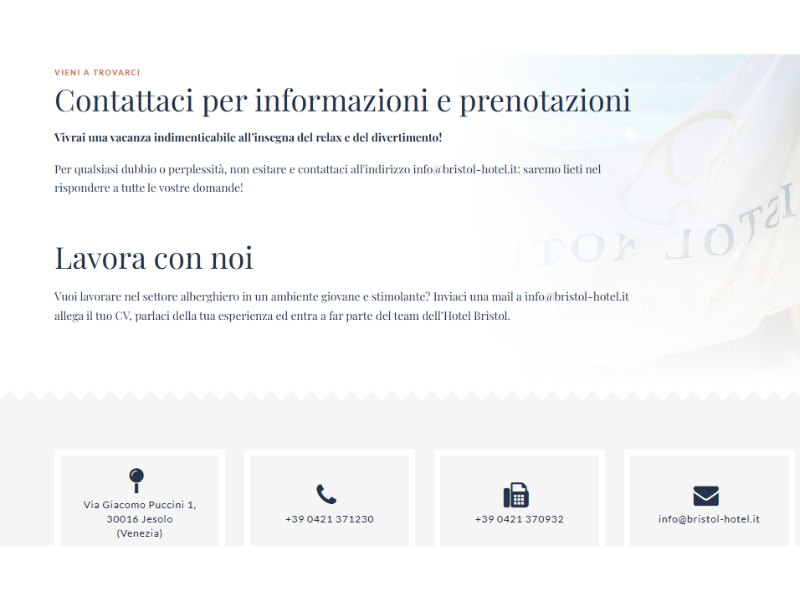 pagina contatto hotel bristol realizzata da mosaikoweb