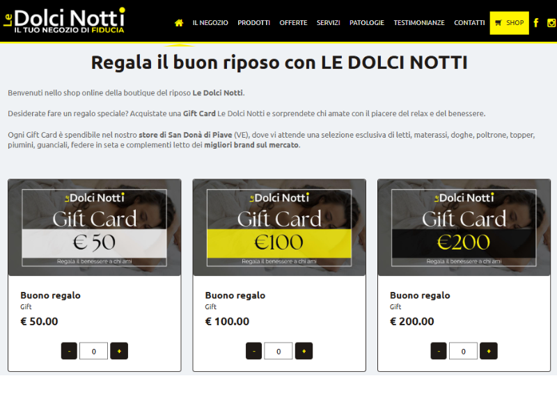 sezione shop le dolci notti, realizzata da mosaiko web
